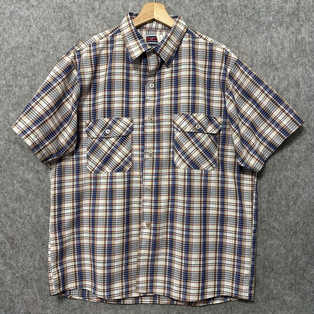 Big‎ Mac Button Down Shirt Mens Large Multicolor Plaid Short Sleeve Vintage USA